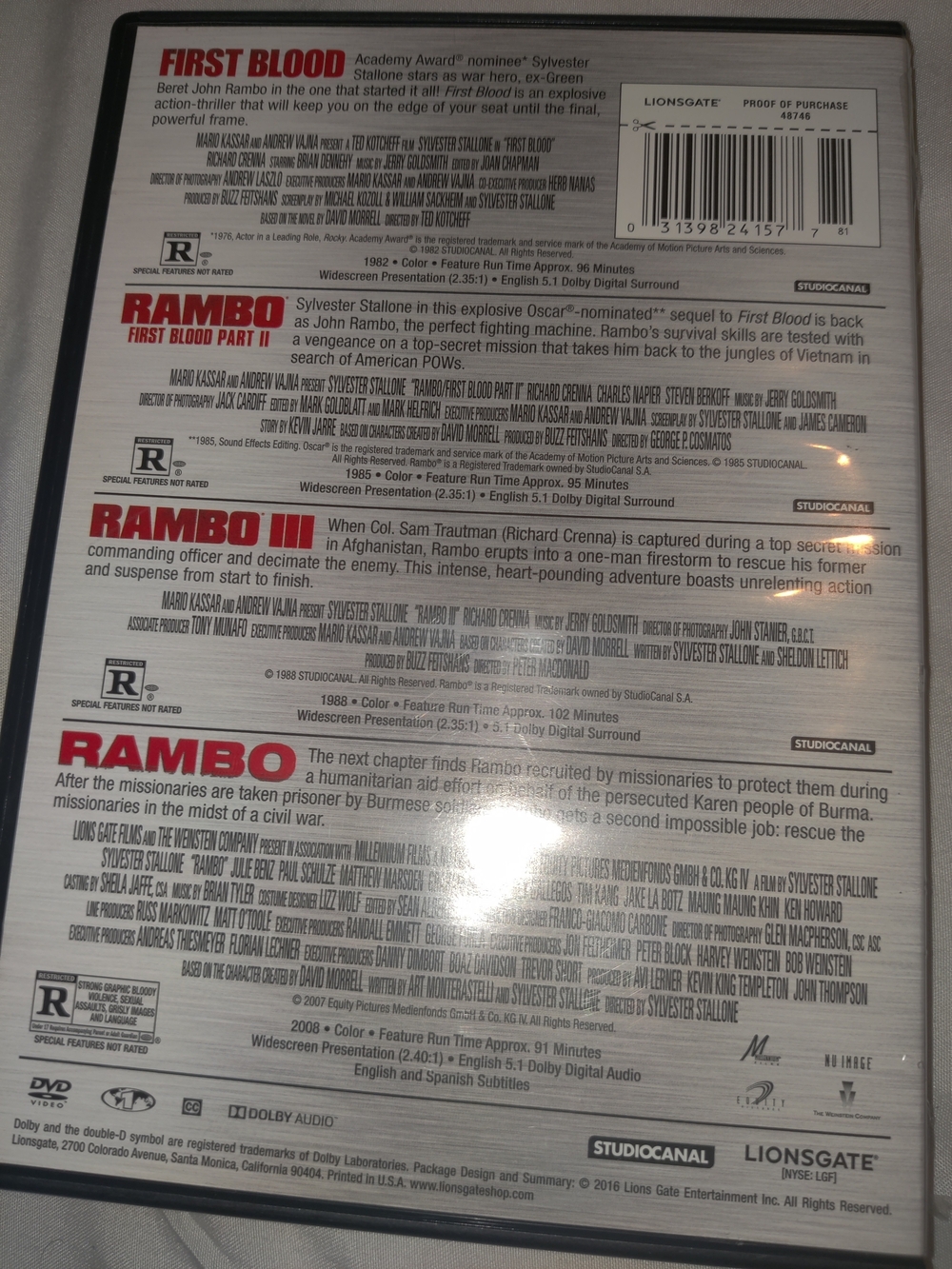 4-Film Rambo Collection DVD - Multi-Color Cover - Picture 2 of 2